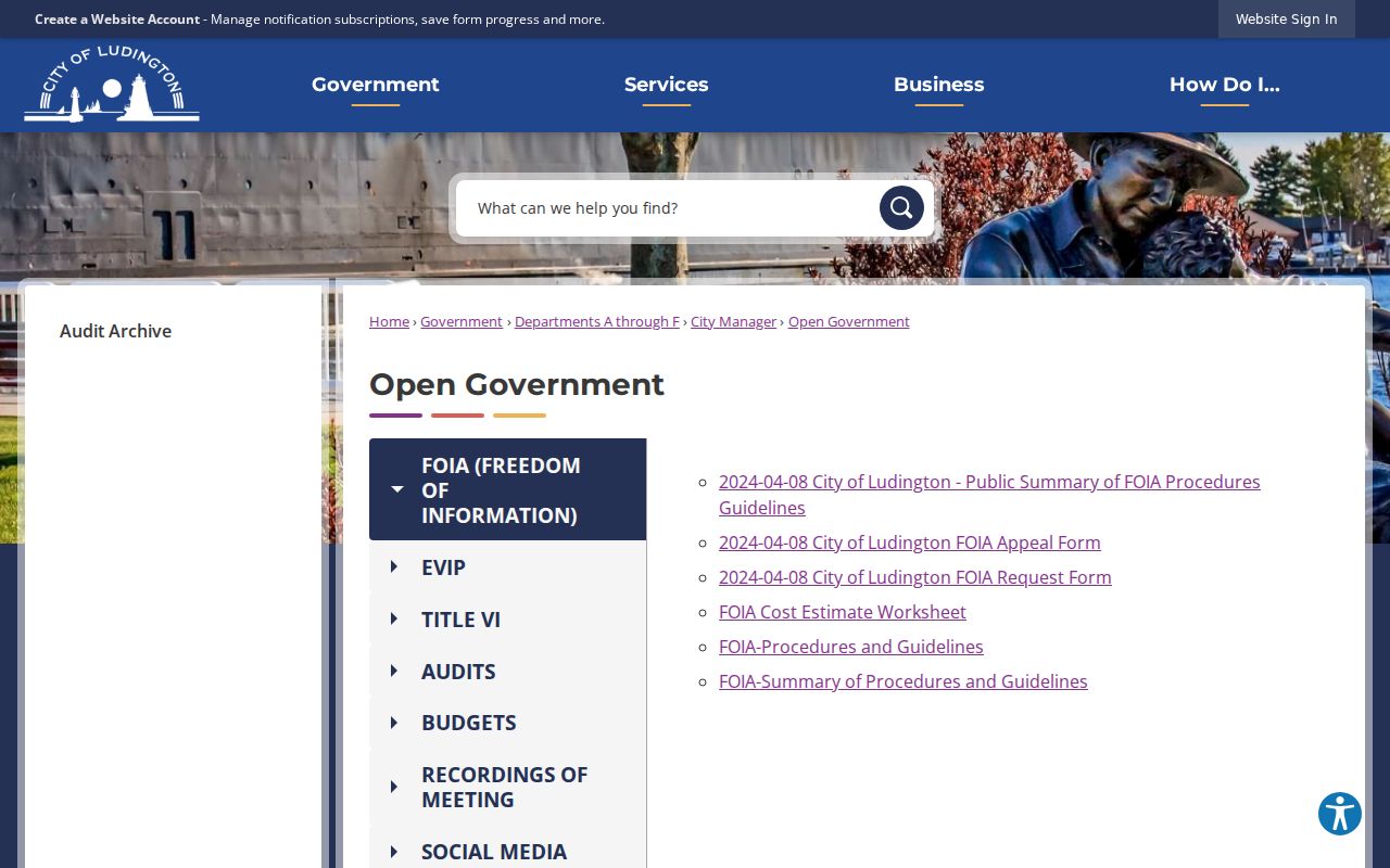 Ludington criminal records FOIA forms and resources