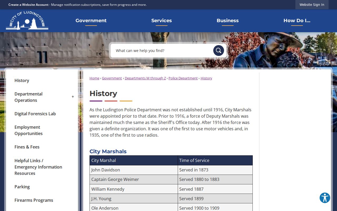 Ludington criminal records and police department history