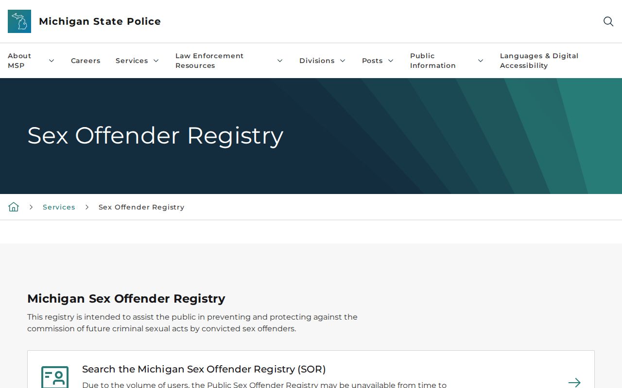 Mason County sex offender lookup through Michigan PSOR