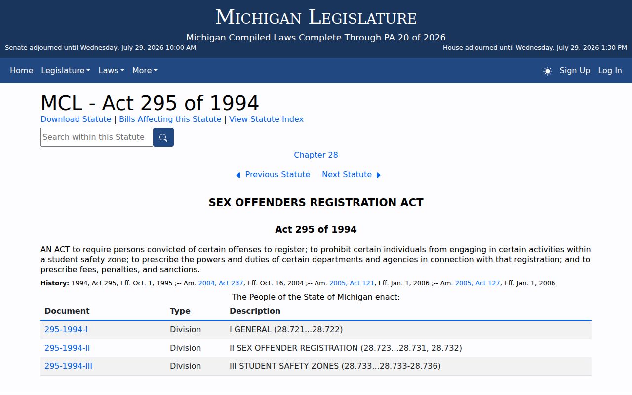 Michigan registration law for Mason County sex offender records