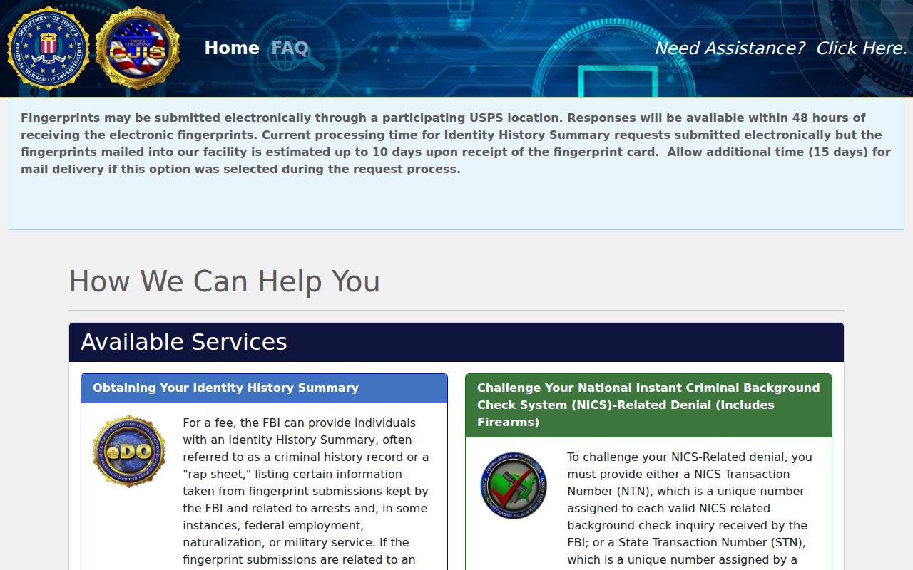 FBI identity history portal for Mason County criminal record self-review